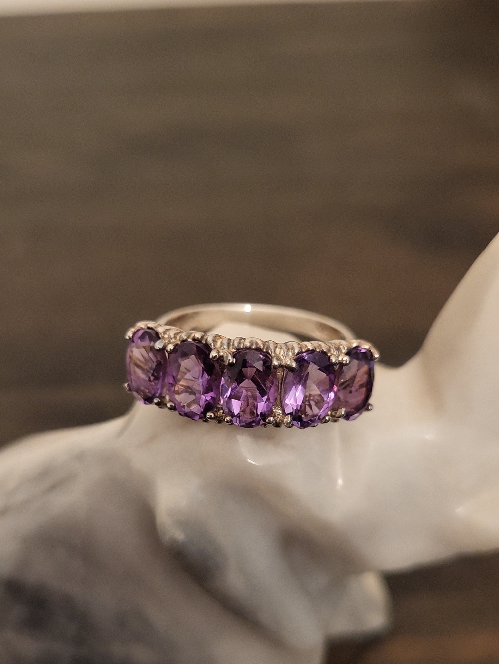 Vintage 925 Sterling Silver Multi Stone Amethyst Gemstone Ring